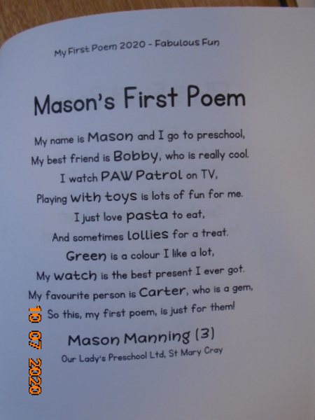 Our Lady S Pre School Ltd My First Poem
